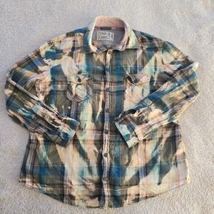 Franklin Flannels Men's L Button-up Tie Dye Plaid Abstract Upcycled Retro Y2K
